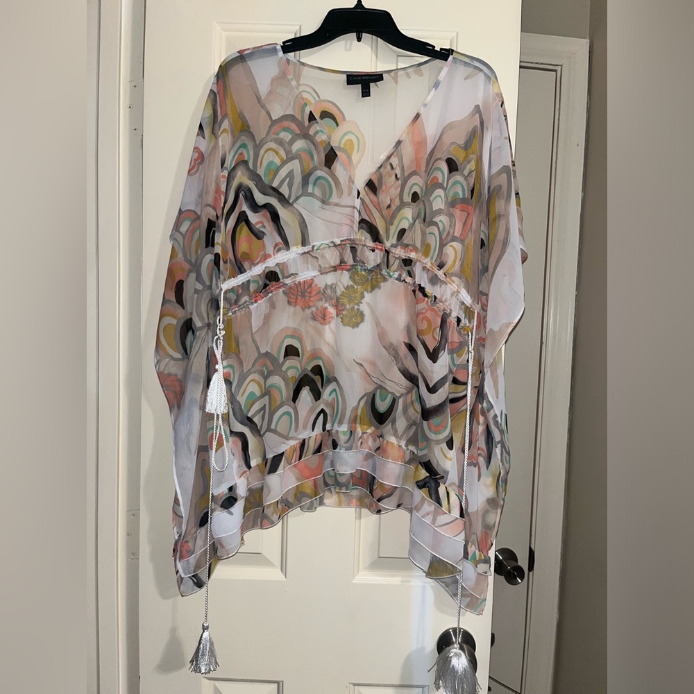 Lane Bryant Boho Multi Color Kimono Sleeve V Neck Blouse 14/16 Flowy